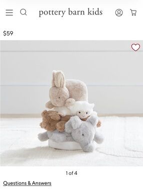 Pottery Barn Kids Plush Stackable Animal Set - Beige, White, Brown, Gray